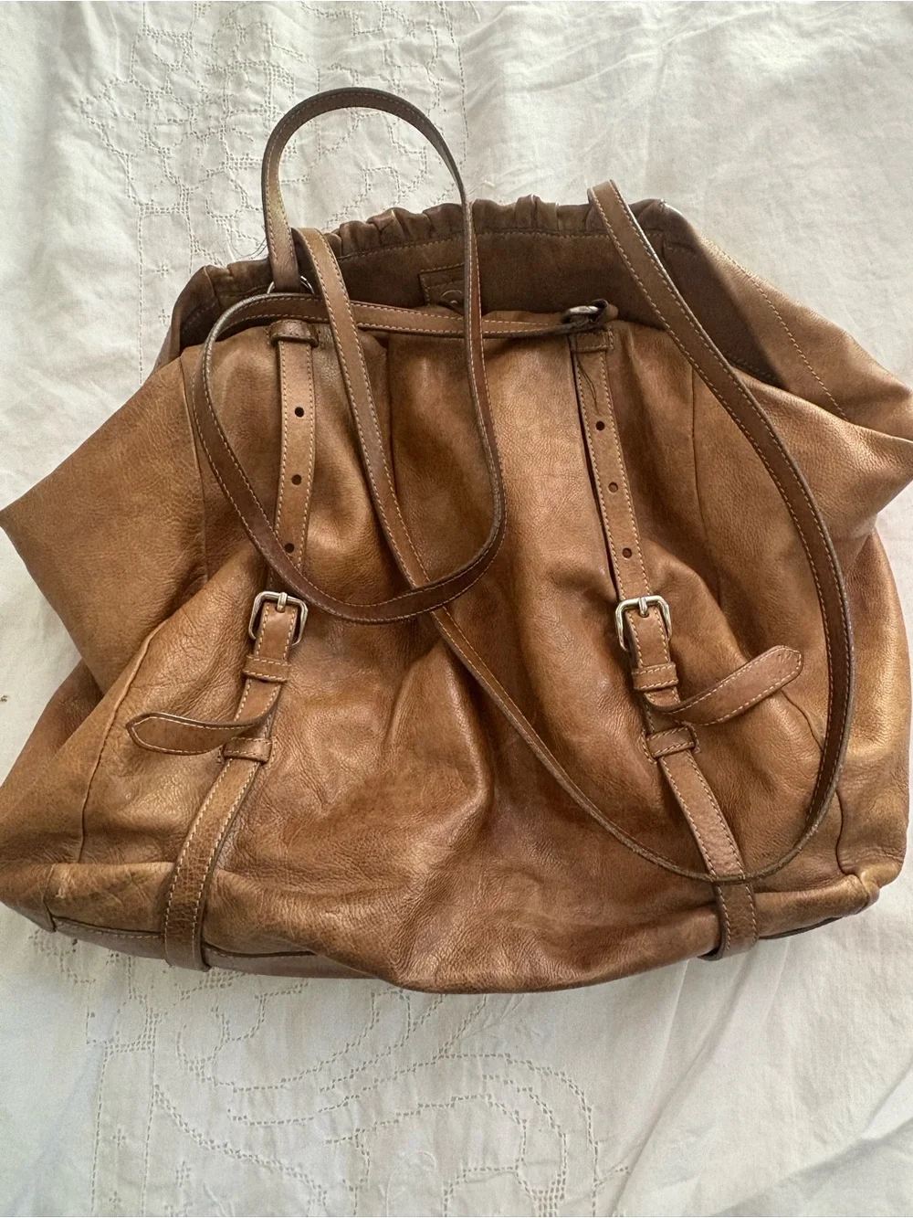 Prada Brown Napa New Leather Hobo Tote USED Condition! See photos